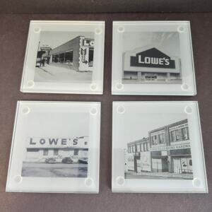 Lowe's Store Historical Limited Edition Glass Coasters Set Of 4 Clear/Black